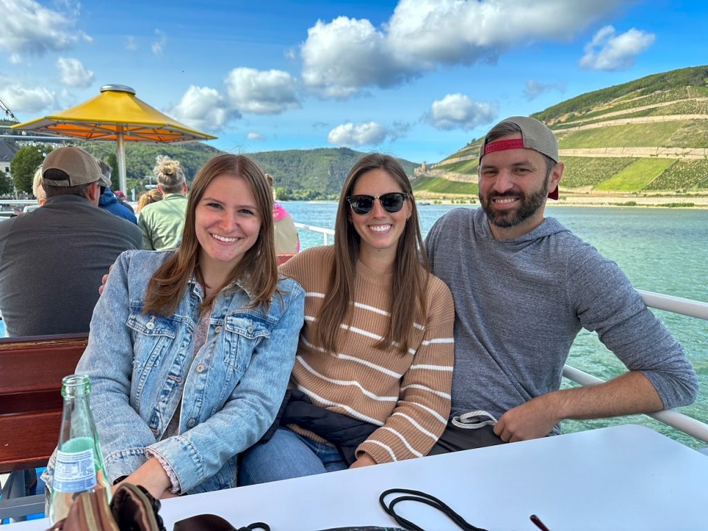 Stacie, Sara & Tim on the Rhine Valley Cruise, one of the best day trips from Frankfurt