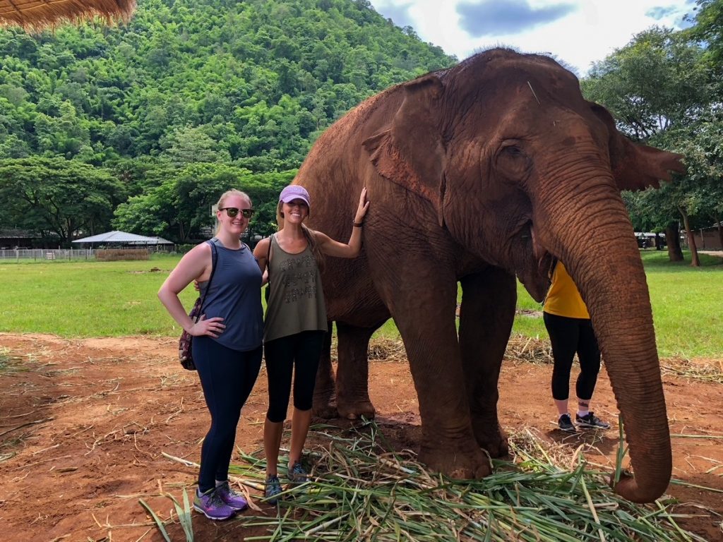 Candace & Sara at the Elephant Nature Park, one of the best things to do in Chiang Mai
