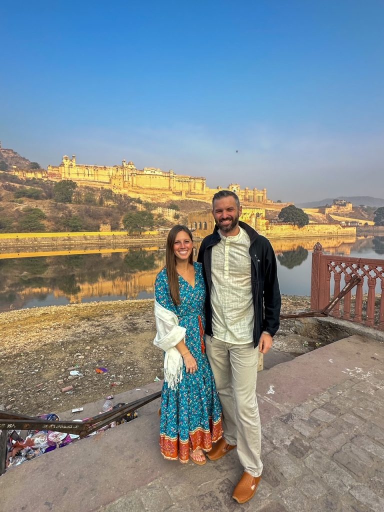 Sara & Tim in front of Amber Fort in Jaipur