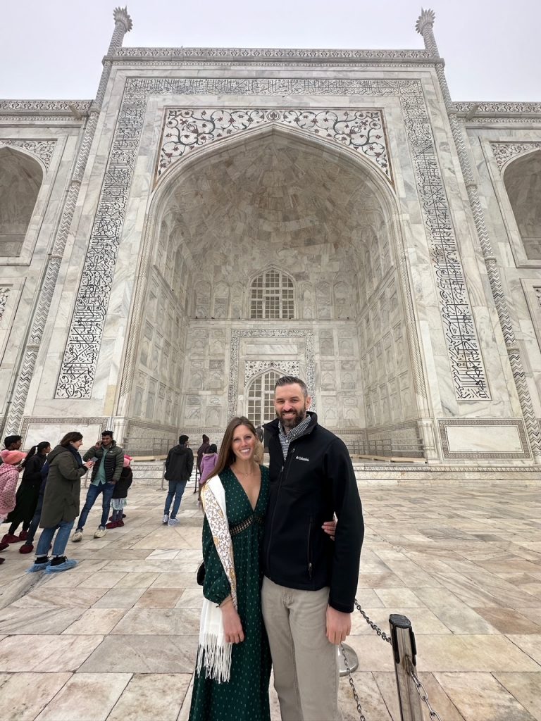 Sara & Tim in front of the Taj Mahal