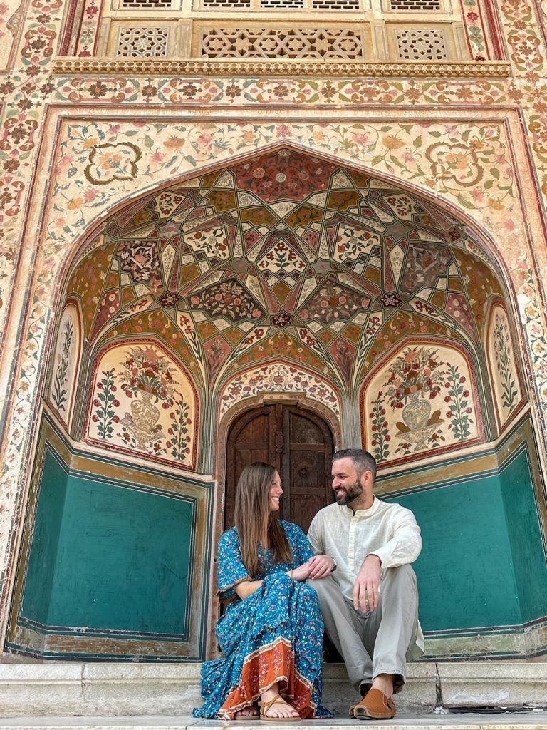 Sara & Tim looking at each other at Amer Fort