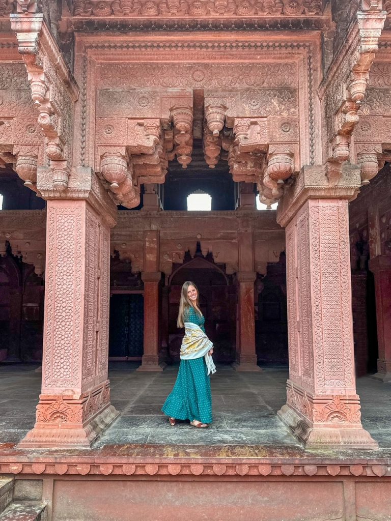 Sara at Agra Fort, a top attraction on any Golden Triangle Tour