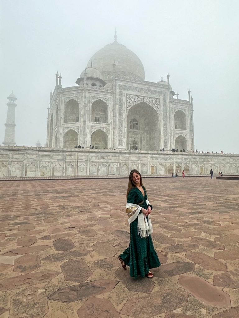 Sara at the Taj Mahal in Agra, a must-see on any Golden Triangle Tour