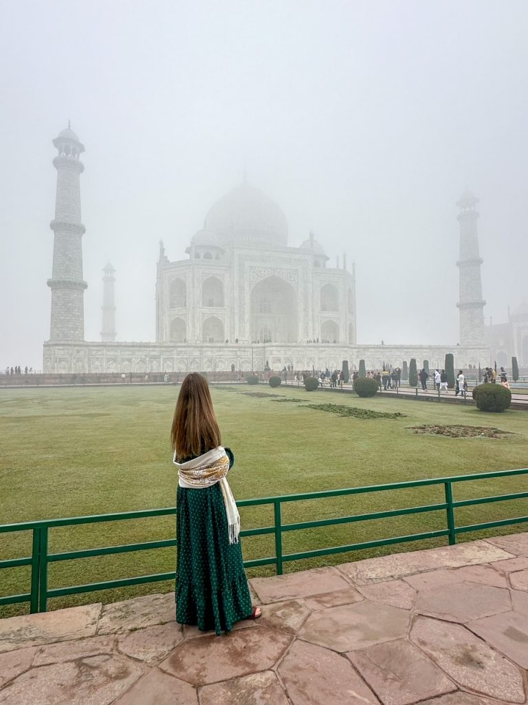 Sara admiring the Taj Mahal in Agra, India