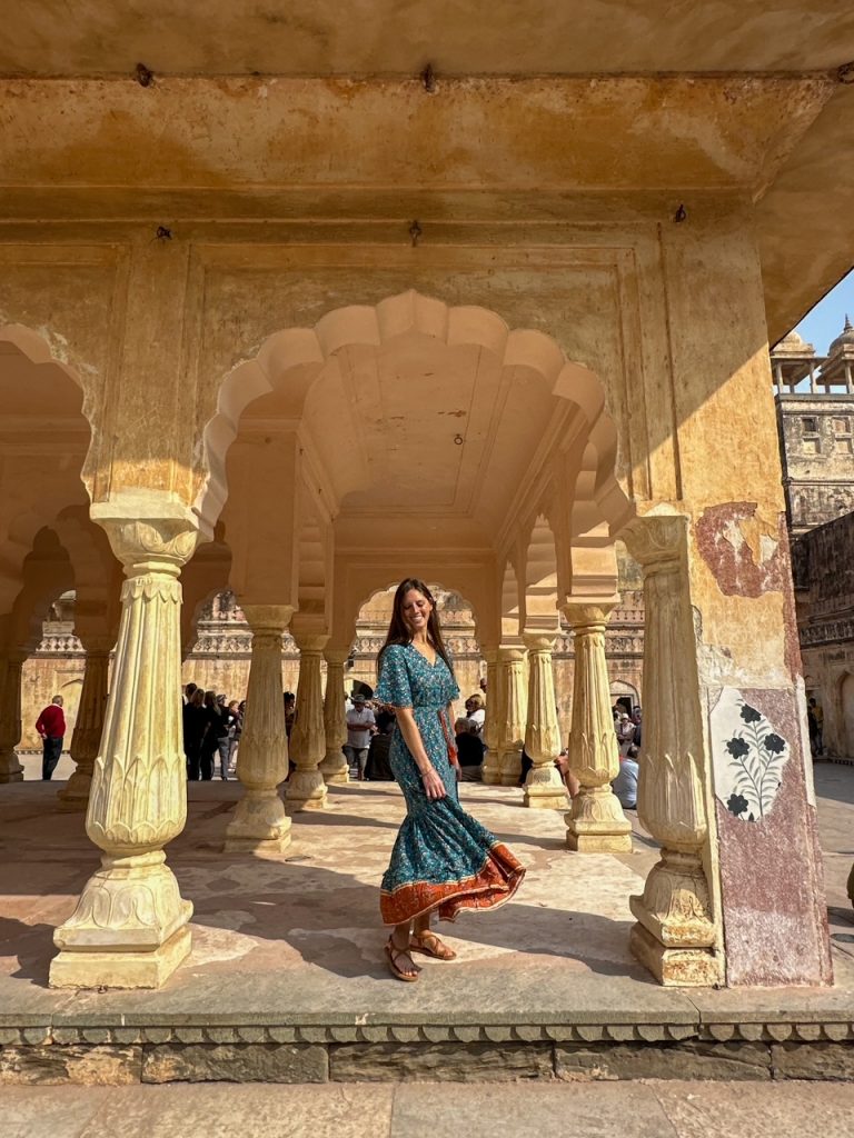 Sara twirling around at Amer Fort in Jaipur