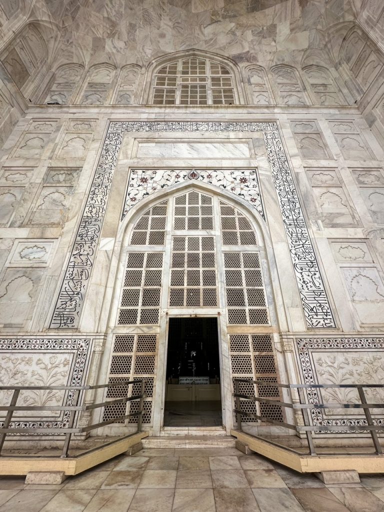 entering the tomb at the Taj Mahal