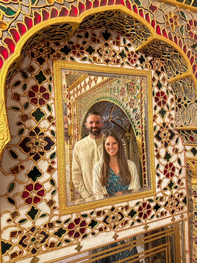 portrait of Tim & Sara at Sobha Niwas at Jaipur City Palace