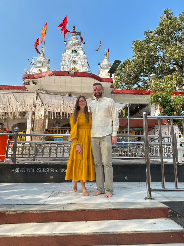 Sara & Tim in front of Khajarana Temple