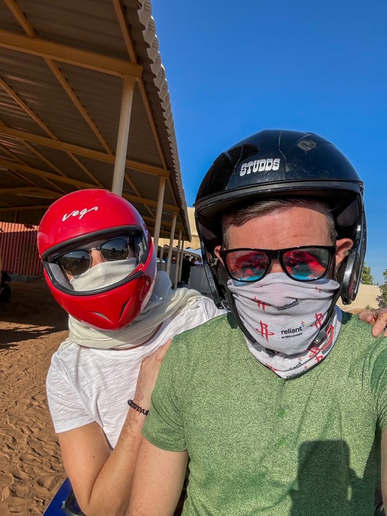 Sara & Tim on an ATV in the Dubai Desert