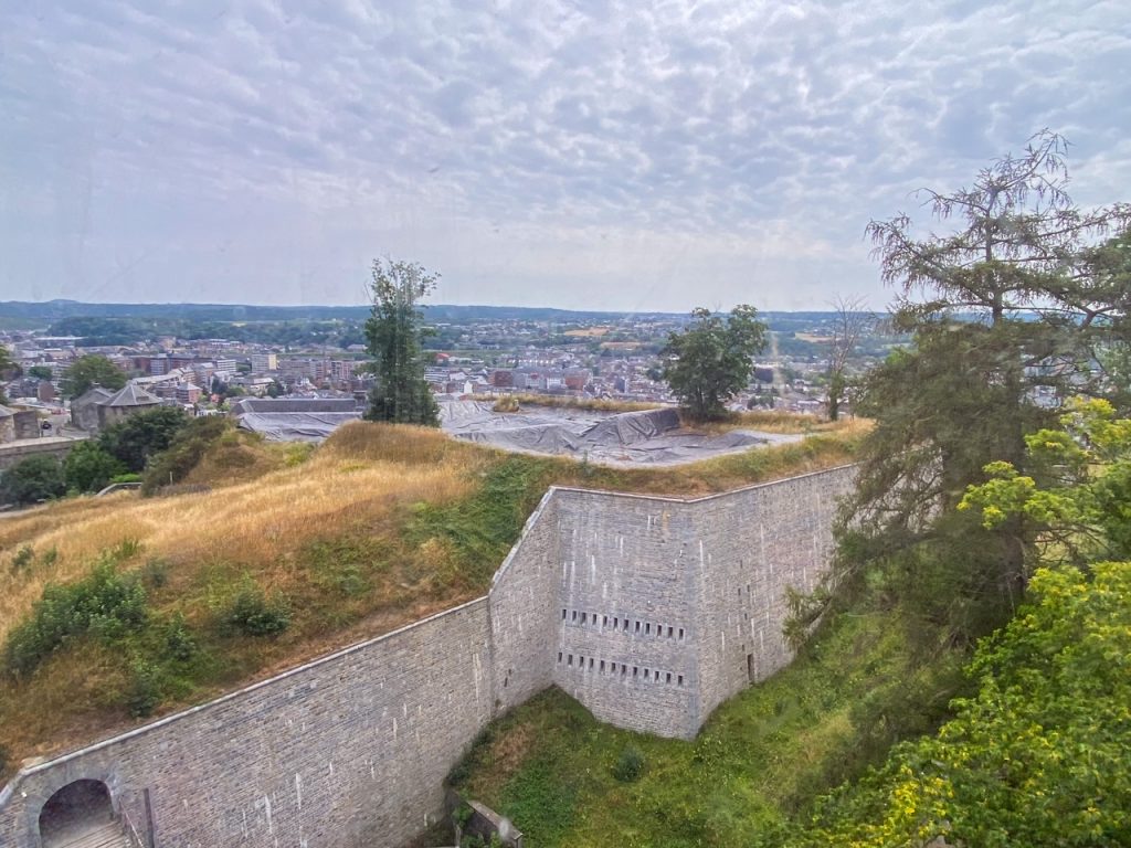 a view of Namur Citadel from the Namur Cable Car