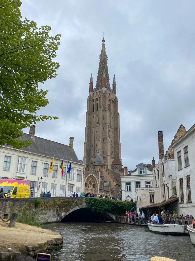 the Church of Our Lady as seen from the canal in Bruges