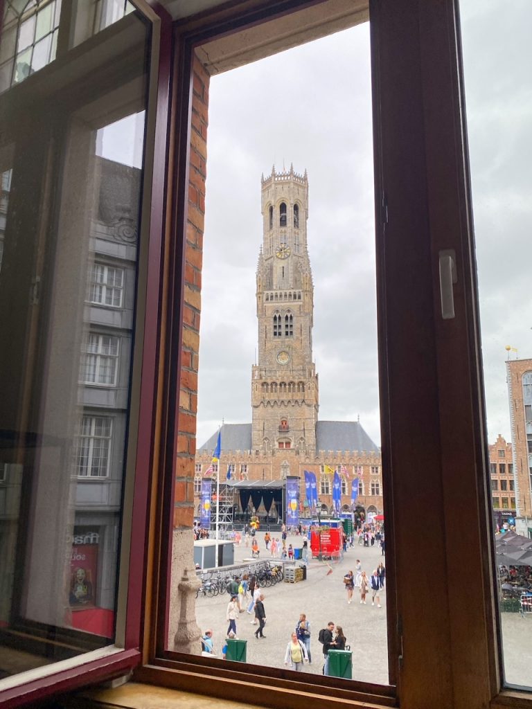 the view from inside Pizzeria Da Mario in Bruges