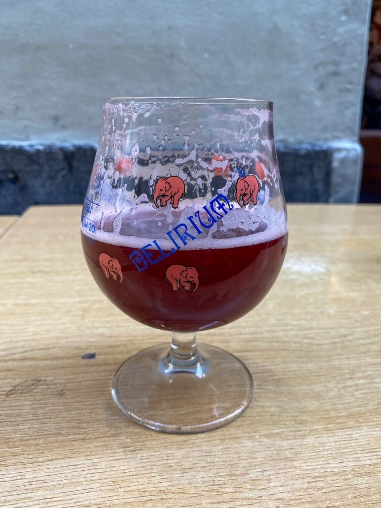 my beer from Delirium Cafe in Brussels, Belgium
