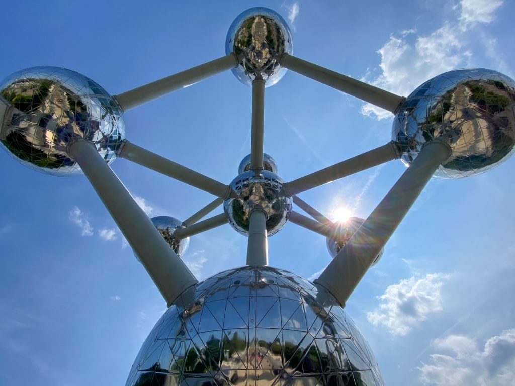 the Atomium in Brussels, Belgium from below