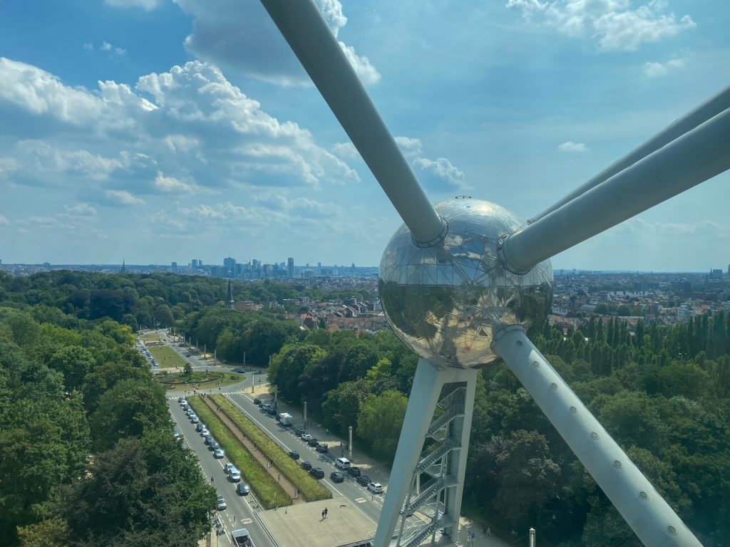 the view from inside the Atomium in Brussels, Belgium