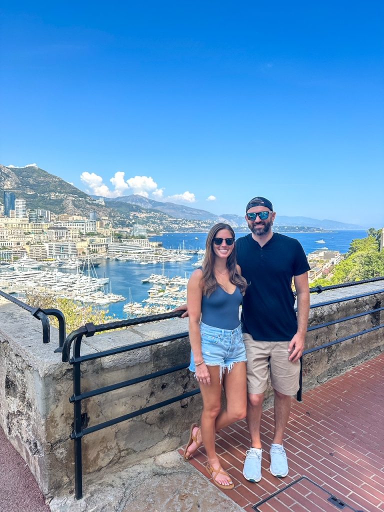 Sara and Tim at the Place du Palais in Monaco