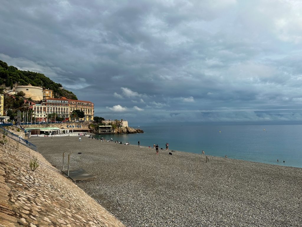 a cloudy beach day in Nice, France