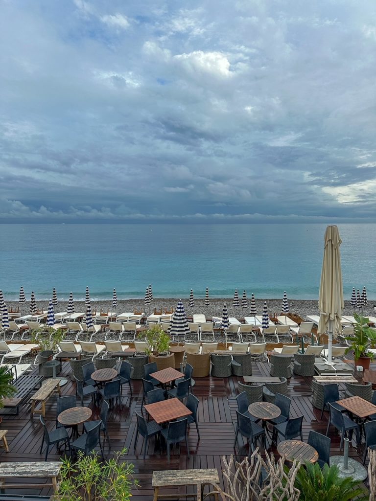 a cloudy day at the beach in Nice, France