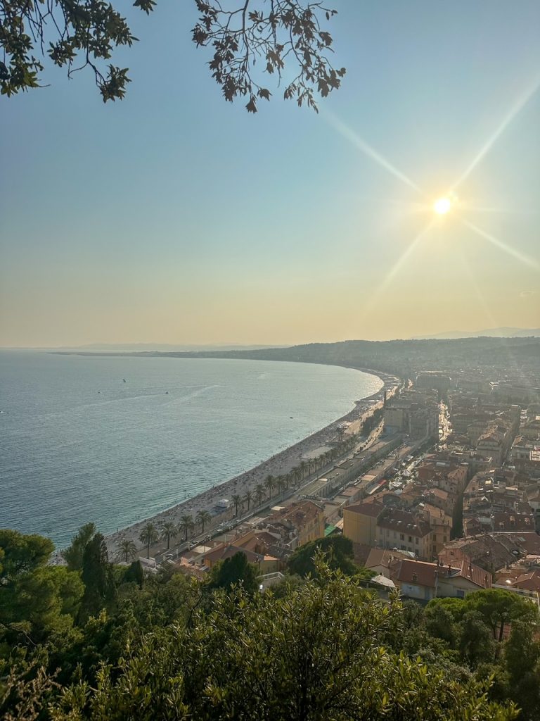 beautiful view of La Promenade des Anglais from Castle Hill in Nice