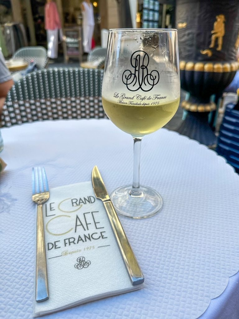 wine from Le Grand Cafe de France, a popular restaurant in Nice