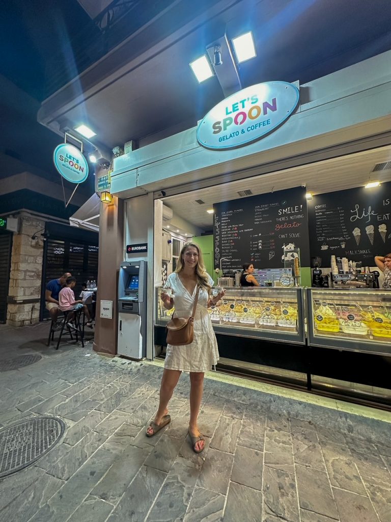 Kristen with her gelato in Chania Old Town