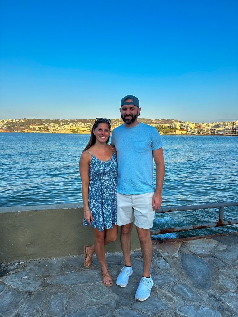 Sara and Tim at the Venetian Harbor in Chania, one of the top things to do on Crete