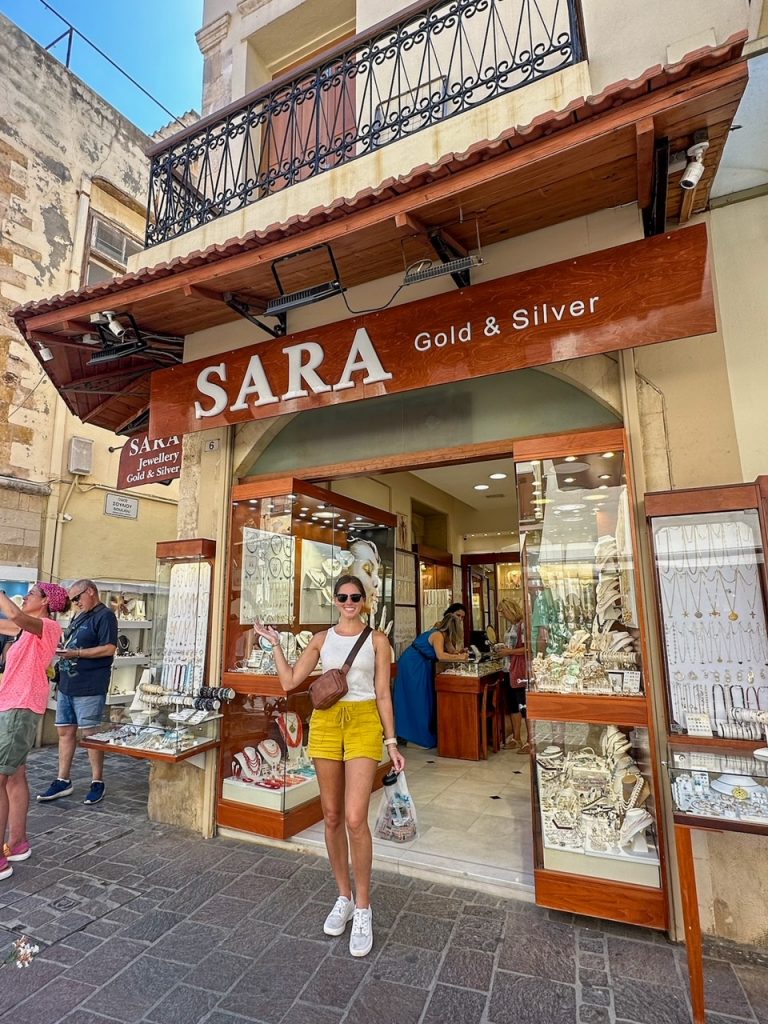 Sara at a shop in Rethymnon