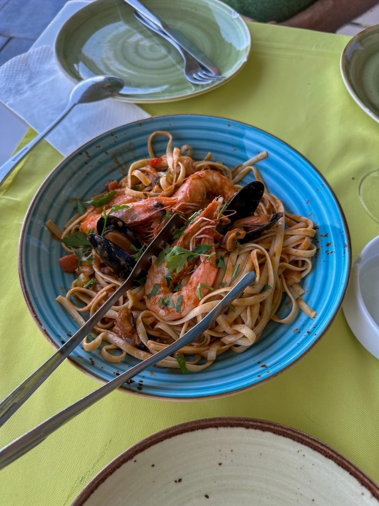 our seafood pasta from Remezzo Seafood Restaurant in Rethymnon