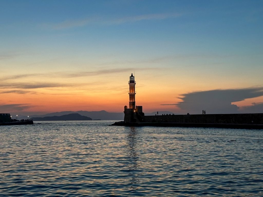 the lighthouse of Chania at sunset