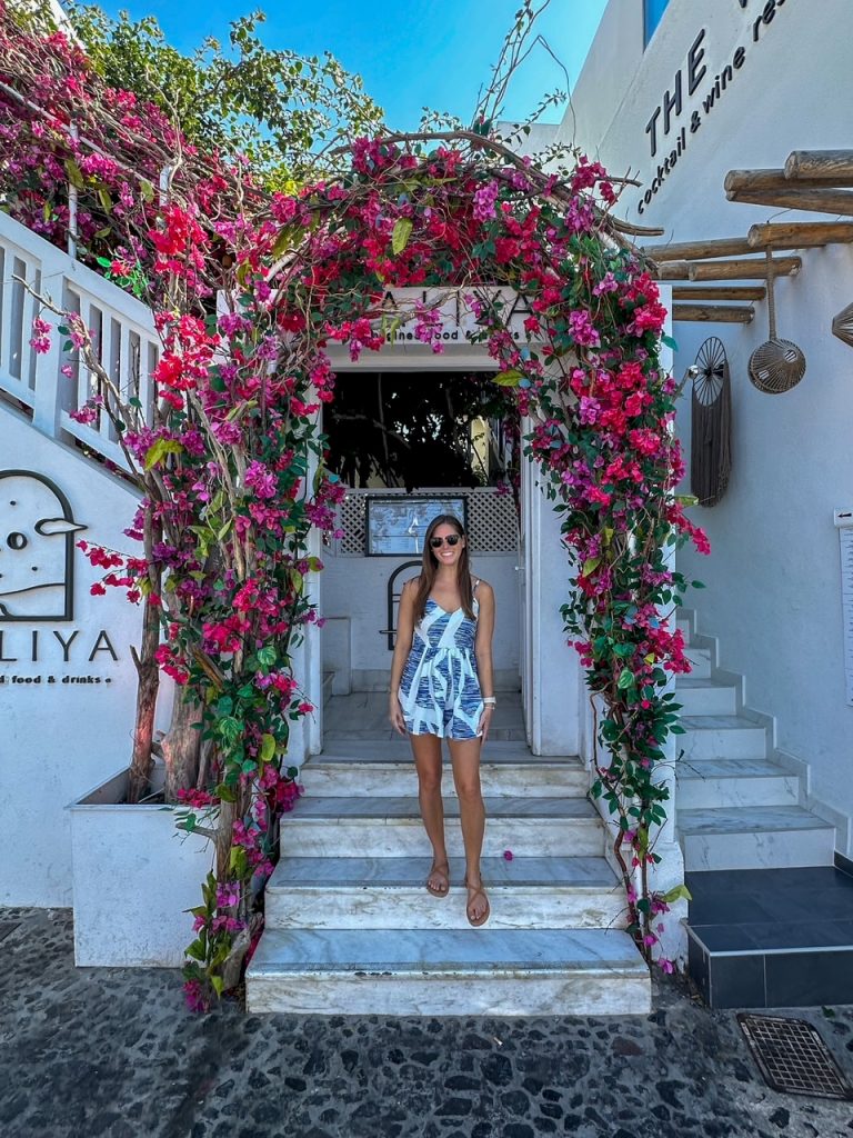Sara walking around Fira on Santorini