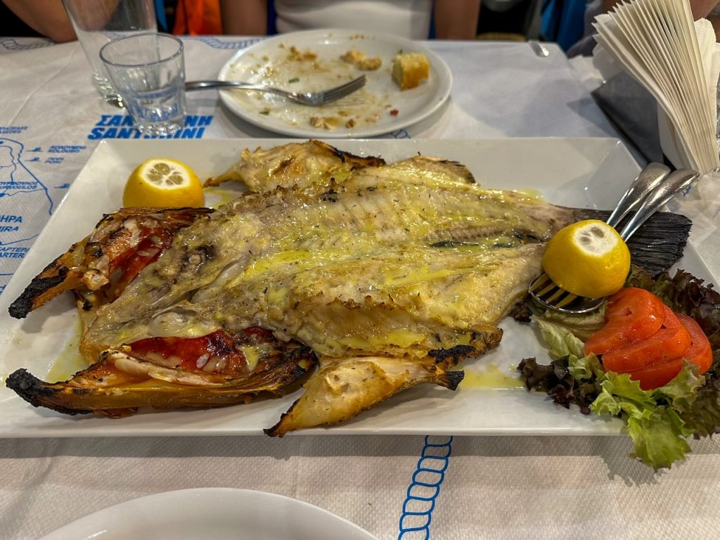 our meal at Fratzeskos Fish Tavern in Perissa Beach