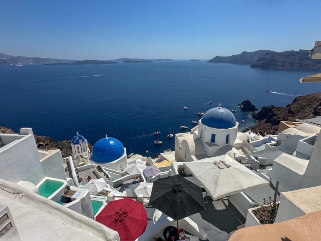 the view from lunch at Blue Domes Restaurant in Santorini