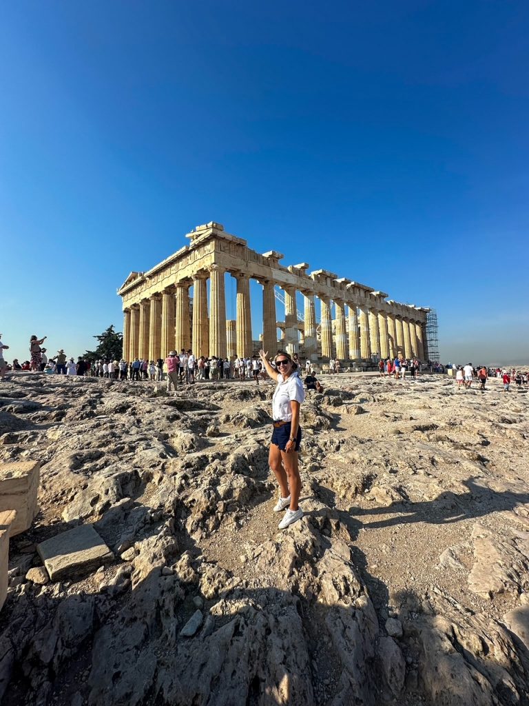 Kristen pretending to be our tour guide at the Acropolis of Athens