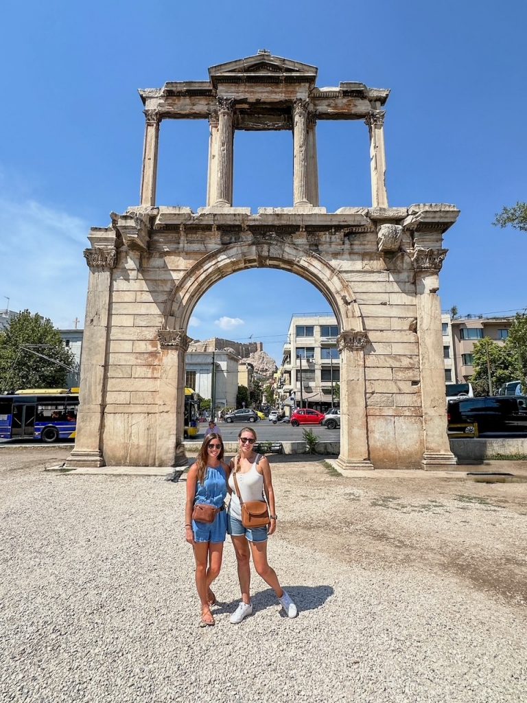 Sara & Kristen at Hadrian’s Arch, a must-see during your 3 days in Athens