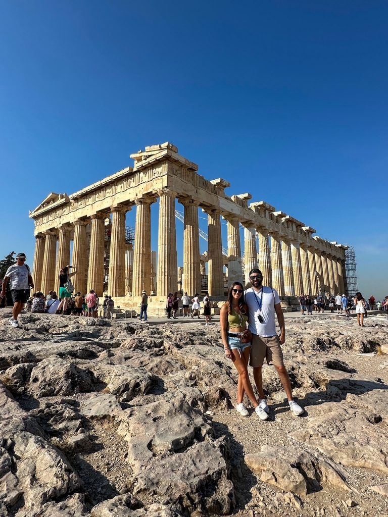 Sara and Tim in front of the Parthenon on our Athens Acropolis guided tour