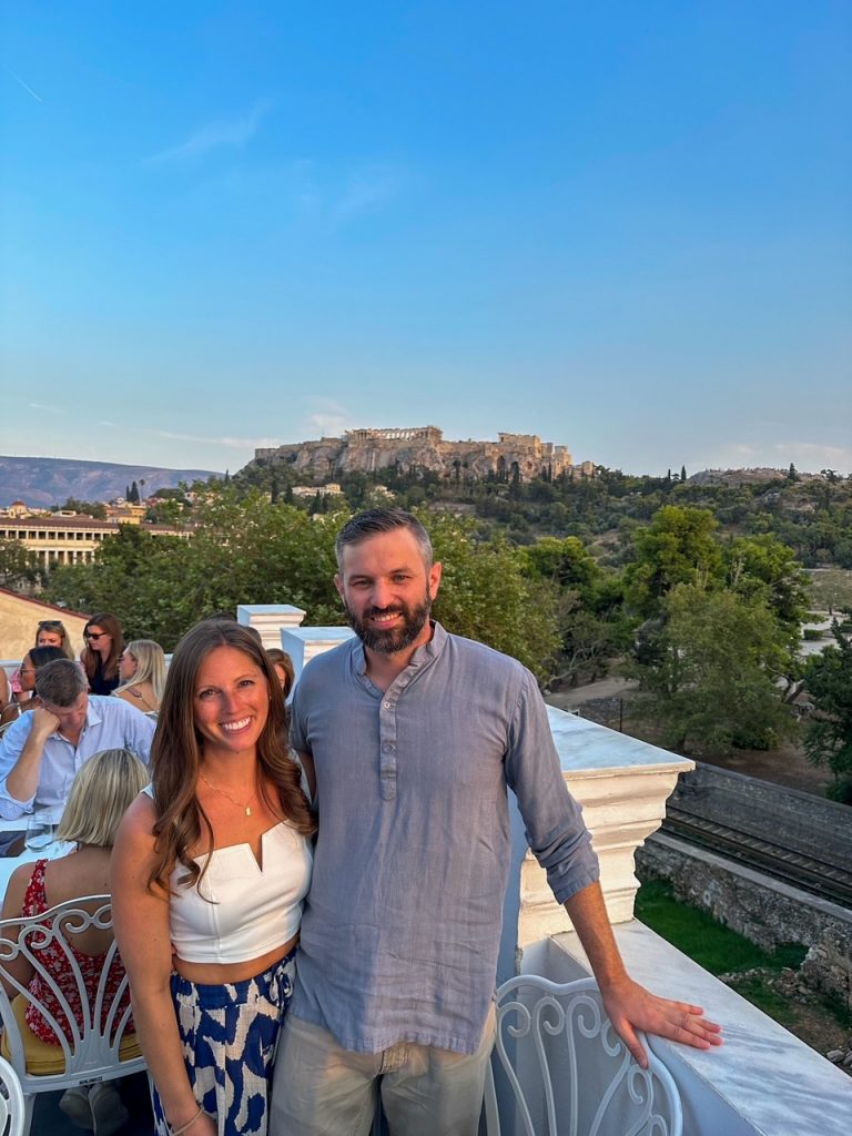 Sara & Tim on the rooftop at Kuzina in Athens