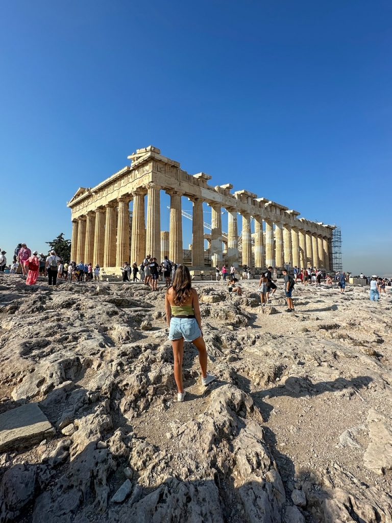 Sara admiring the Parthenon at the Acropolis of Athens