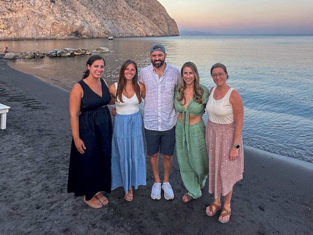 our group on Perissa Beach on Crete, Greece in September
