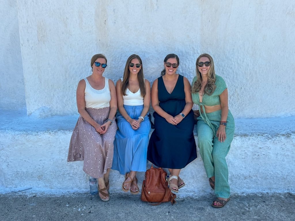 the girls in Oia on Santorini, Greece in September
