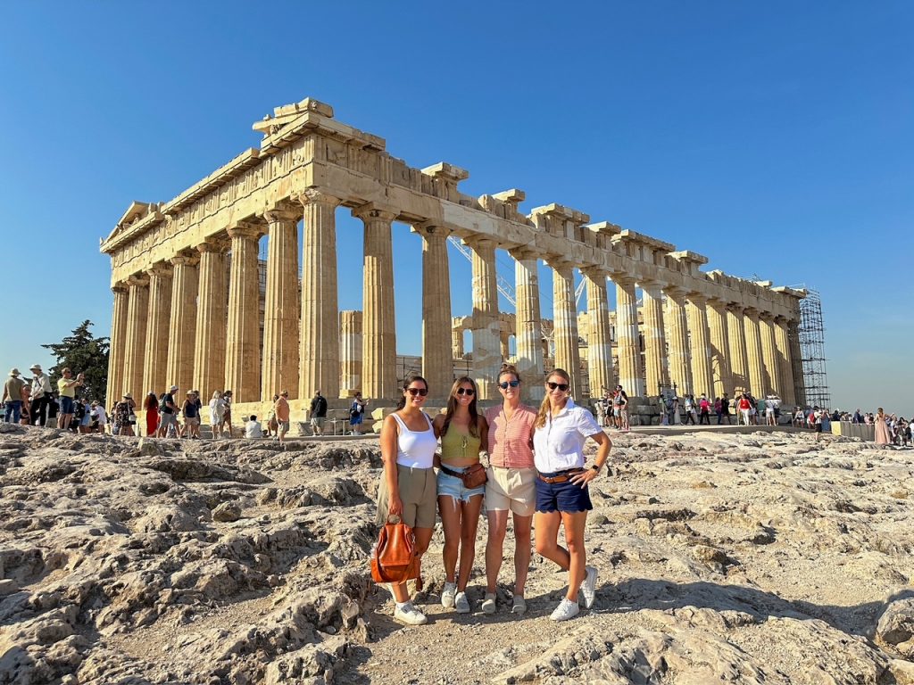 the girls in front of the Parthenon in Athens, Greece