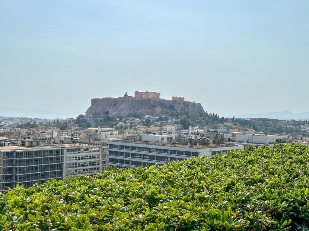 the view of the Acropolis from GB Roof Garden