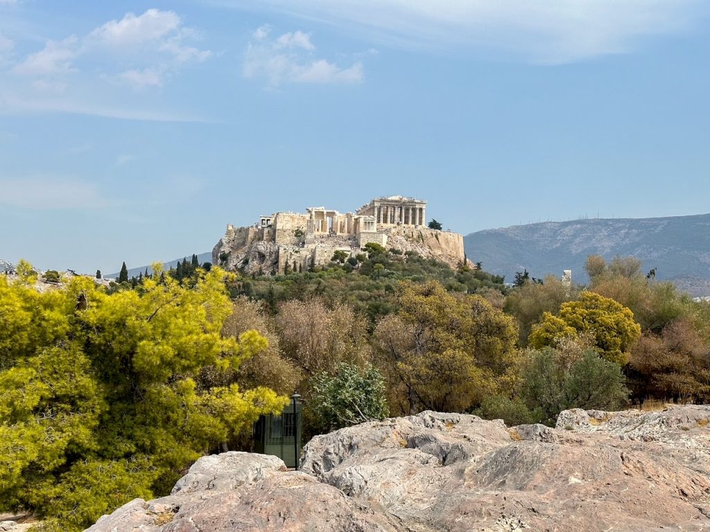 the view of the Acropolis from Areopagus Hill, one of the best things to do in Athens