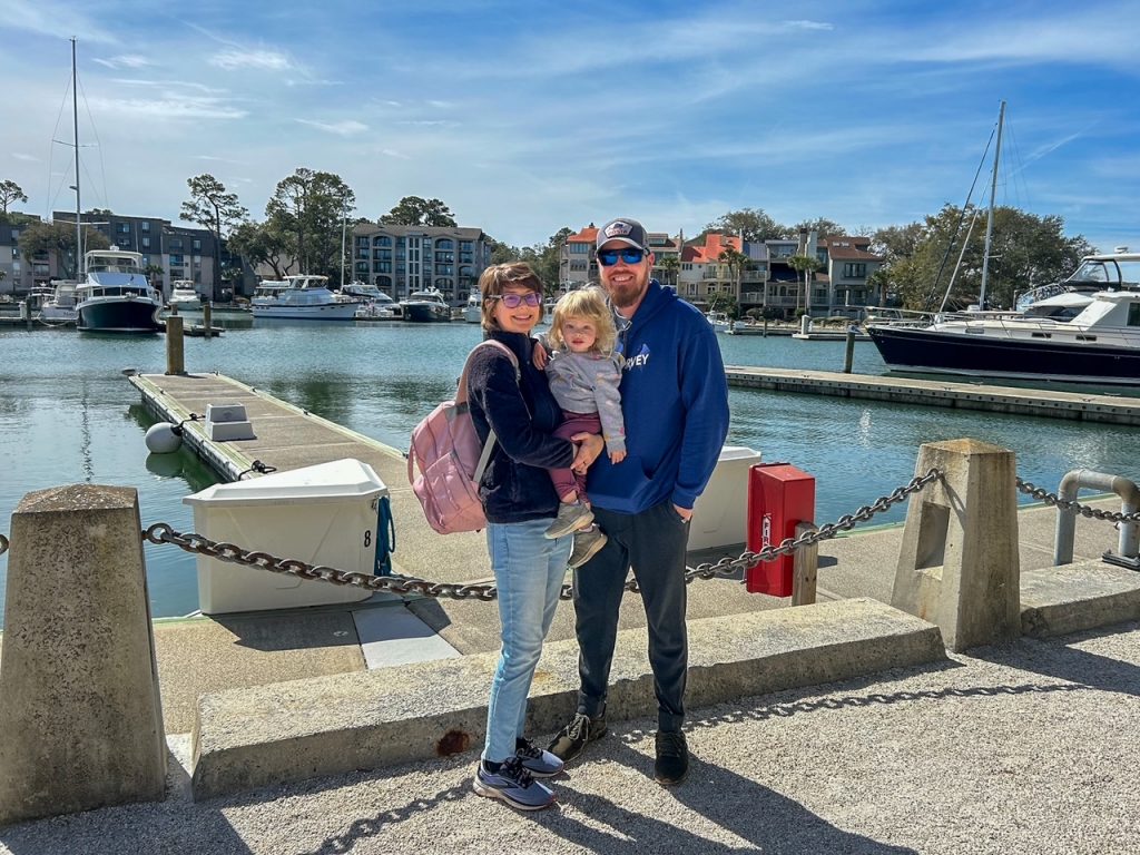 Kristina, Lily and Don at Harbour Town in Hilton Head