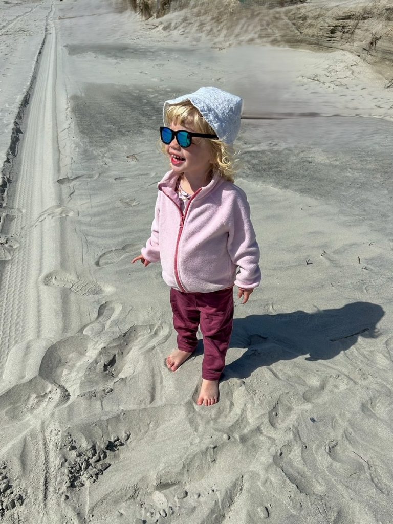 Lily on Coligny Beach, one of the best things to do on Hilton Head Island with kids