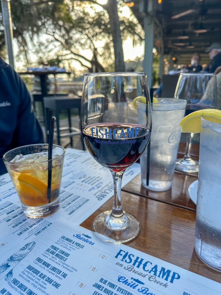 my wine from Fishcamp on Broad Creek on Hilton Head Island