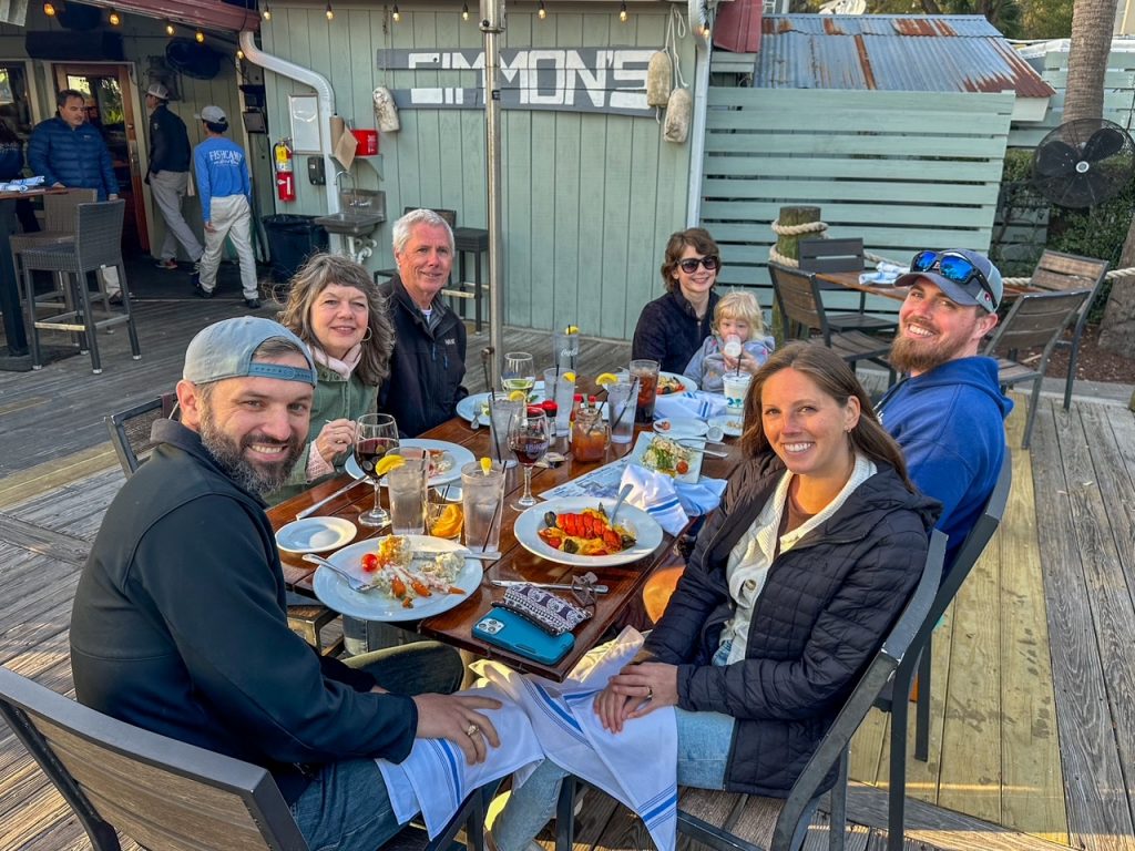 the group at Fishcamp on Broad Creek, one of the best restaurants in Hilton Head