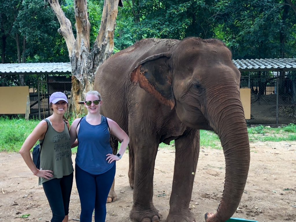 Sara and Candace at the Elephant Nature Park, one of the best things to do in Thailand