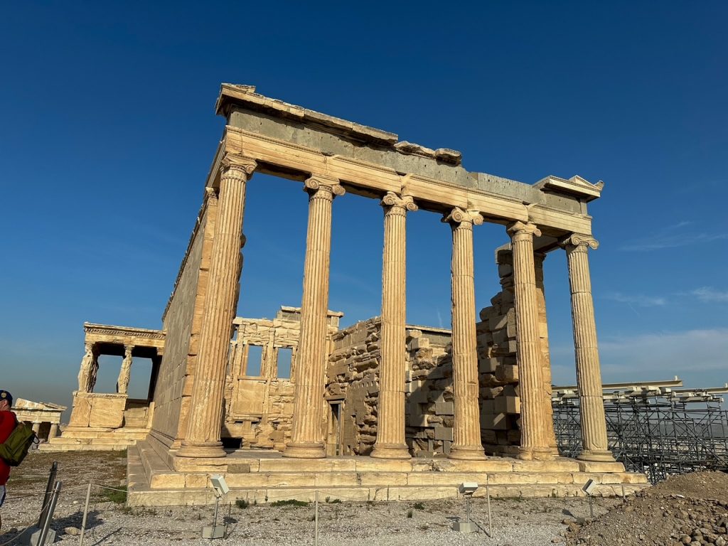 a cool angle of the Parthenon at the Acropolis of Athens that showcases its columns