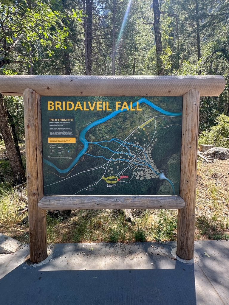 Bridalveil Fall trailhead sign at Yosemite National Park