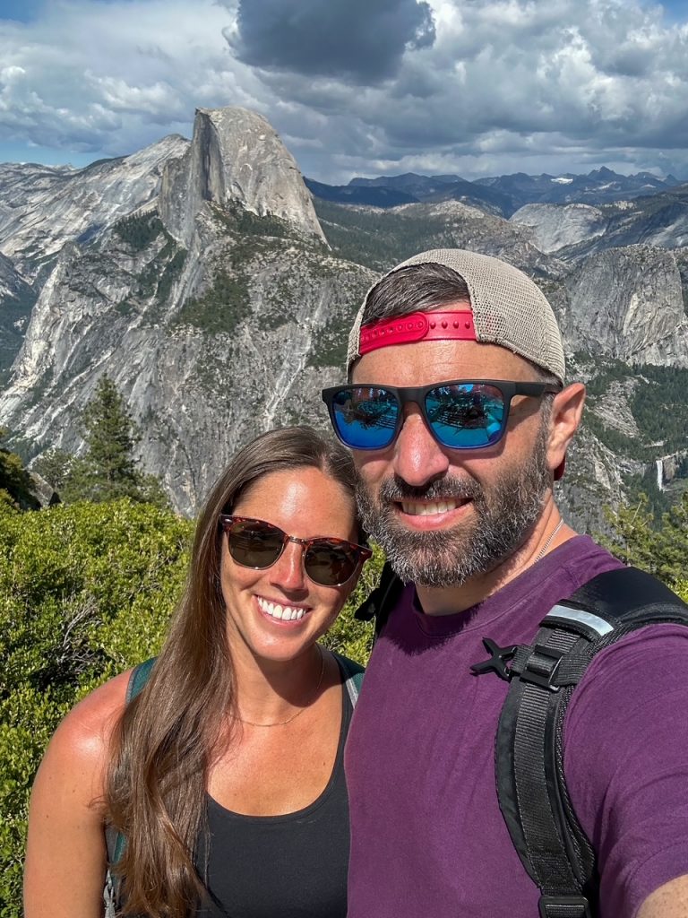 Sara and Tim after 10 miles of walking to Glacier Point in Yosemite National Park